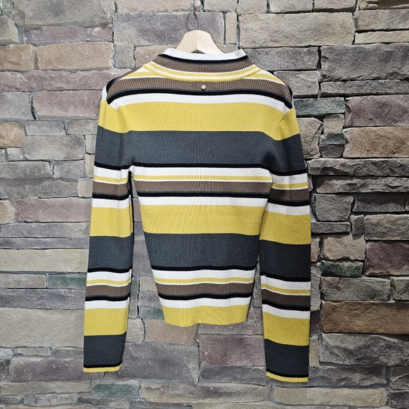 Silvian Heach Yellow Green mock neck striped sweater Large NWT - Picture 6 of 8